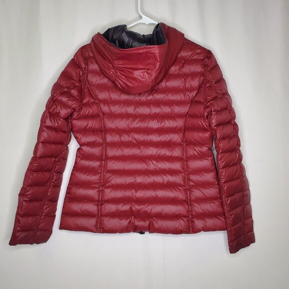 Nautica Packable Down Puffer Jacket Women Medium Reversible Hood Zip Red Black - Picture 3 of 8